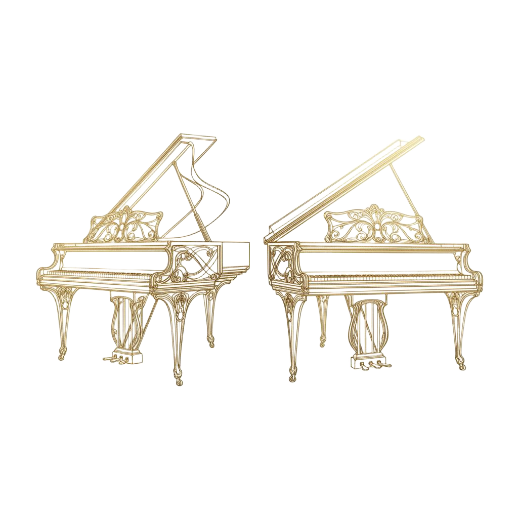 Illustration of two grand pianos in gold
